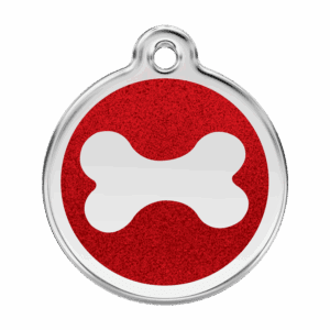 Médaille chien os scintillant rouge Taille L