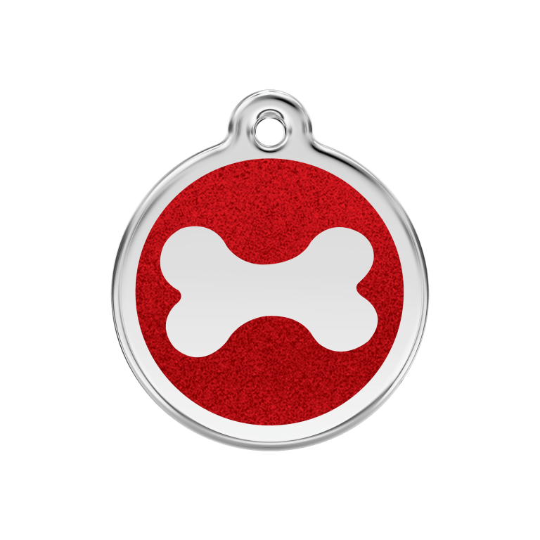 Vue avant - Médaille personnalisée pour chien Red Dingo Émail Pailleté Os Rouge - Taille M