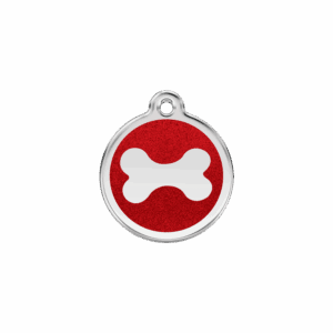 Médaille chat ou petit chien S os scintillant rouge