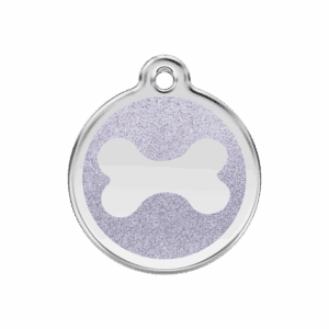 Médaille chien os scintillant émail pailleté argent M
