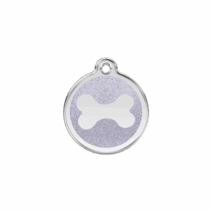 Médaille chat ou petit chien os scintillant émail pailleté argent Taille S