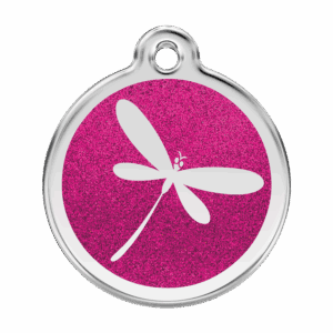 Médaille chien Libellule scintillante L rose vif