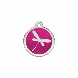 Médaille chat Libellule scintillante Émail pailleté Rose vif Taille S