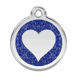 Médaille chien L cœur scintillant bleu foncé