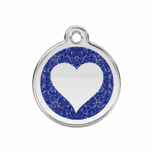 Médaille chien M cœur scintillant bleu foncé