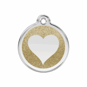 Médaille chien cœur scintillant M or émail pailleté
