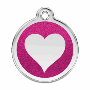 Médaille chien cœur scintillant L rose vif