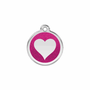 Médaille chat cœur scintillant émail pailleté rose S
