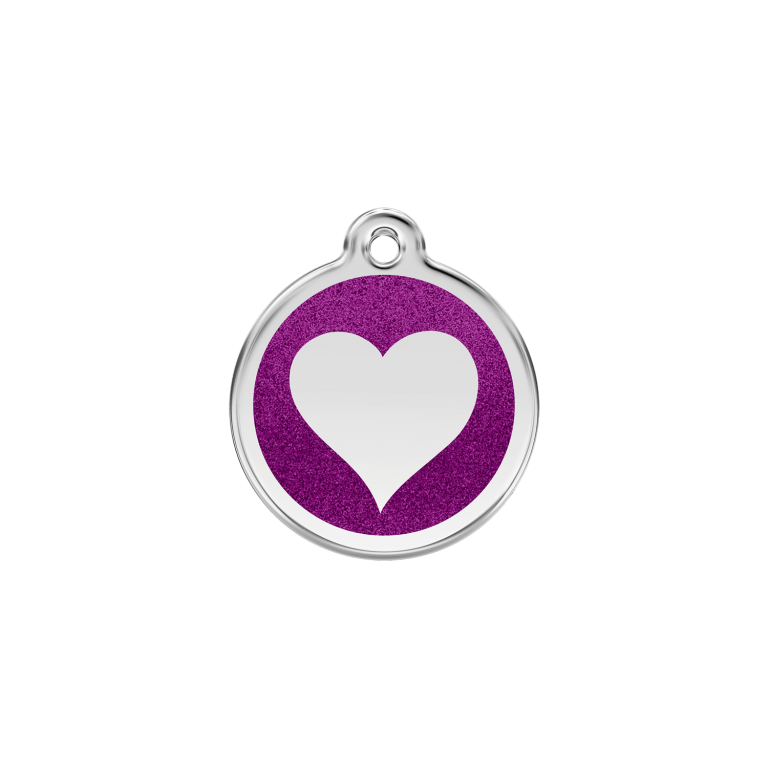 Vue avant - Médaille personnalisable Red Dingo Émail pailleté violet - Taille S pour chien/chat