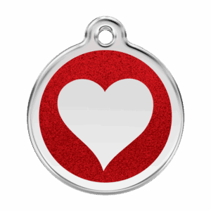 Vue avant - Médaille personnalisée pour chien Red Dingo Émail pailleté cœur rouge 38mm