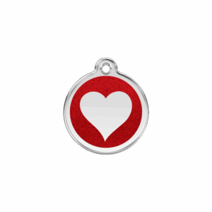 Vue avant - Médaille personnalisée Red Dingo Émail pailleté coeur rouge - Taille S pour chat ou chien