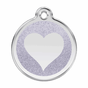 Vue avant - Médaille personnalisable Red Dingo Émail pailleté argent - Cœur scintillant - Taille L