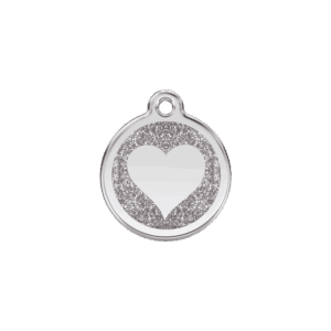 Vue avant - Médaille personnalisée pour chat ou chien Red Dingo Émail pailleté argent 20.00mm - Coeur scintillant