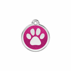 Vue avant - Médaille personnalisée émail pailleté rose vif pour chat - Red Dingo 0X-PP-HP-SM
