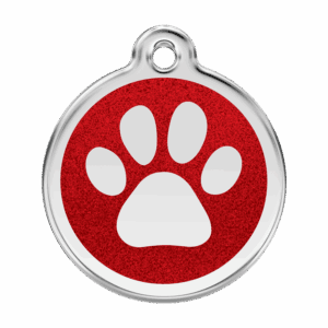 Vue avant - Médaille personnalisée Red Dingo Émail pailleté rouge - Taille L pour chien - Réf : 0X-PP-RE-LG