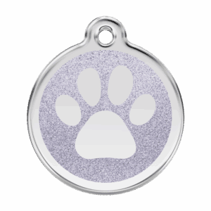 Vue avant - Médaille personnalisable pour chien Red Dingo Émail pailleté et acier inoxydable - Empreinte de patte scintillante - Taille L
