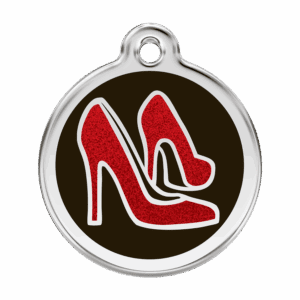 Vue avant - Médaille personnalisée pour chien Red Dingo Émail pailleté Chaussure rouge - Taille L