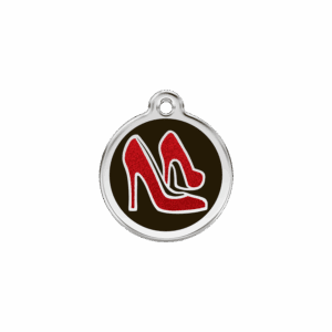 Vue avant - "Médaille personnalisée Red Dingo Émail pailleté noir - Taille S 20.00mm pour chat ou chien"