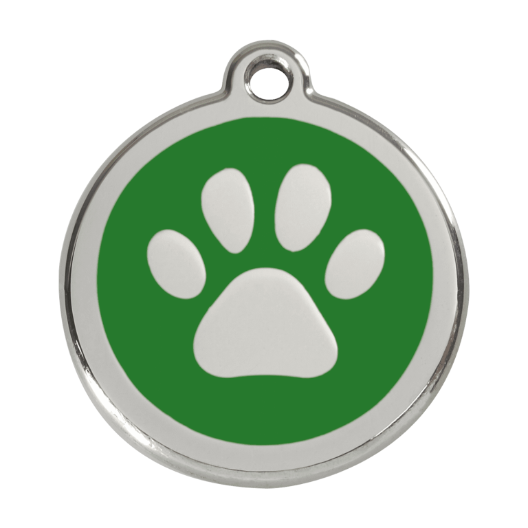 Vue avant - Médaille personnalisée pour chien - Empreinte de patte vert 38mm - Red Dingo