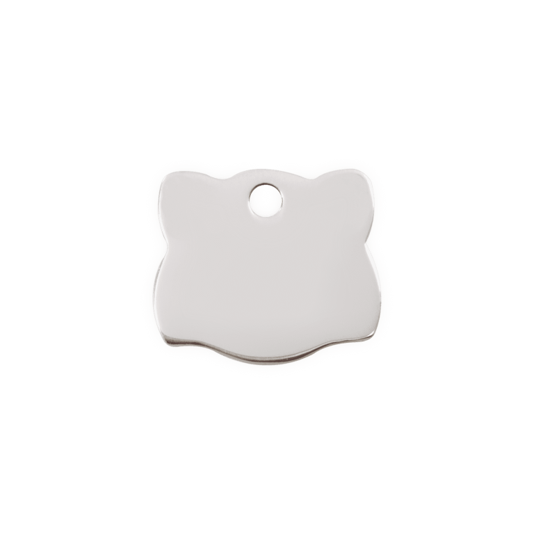 Vue arrière - Médaille personnalisée pour chat Red Dingo - Plat en acier inoxydable - Tête de chat - Taille S